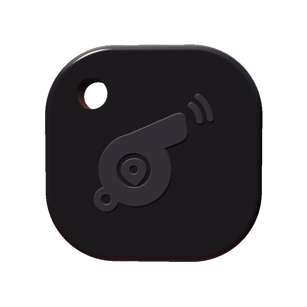The Red Whistle Gen 3 personal-safety device: a 42 mm glass-and-aluminum squircle whose raised logo is the panic button.
